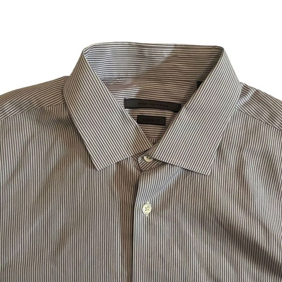 John Varvatos Men's Size 16.5 34/35 Button Front Shirt White/Purple Striped euc - Picture 3 of 5